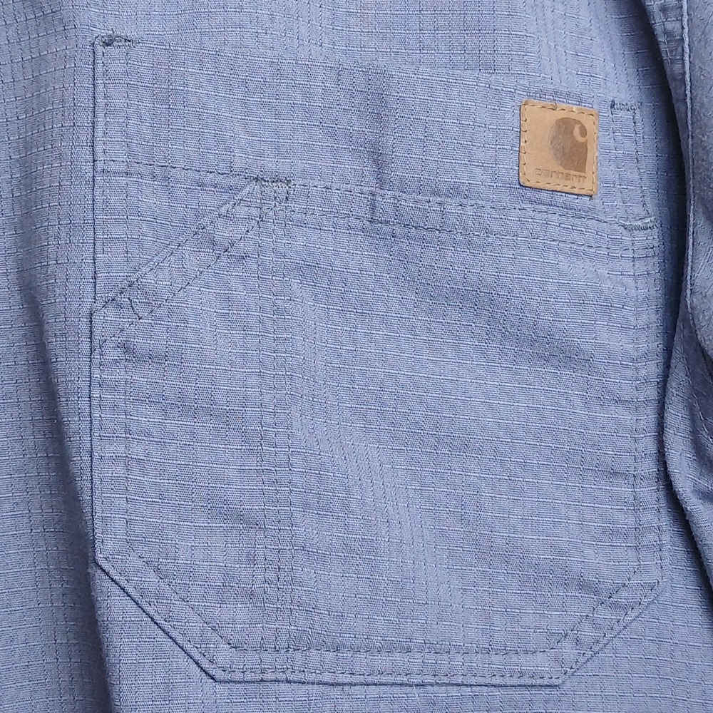 Carhartt Men Large Blue Ripstop Scrub Top V-Neck Workwear Utility Chest Pocket - Picture 7 of 8